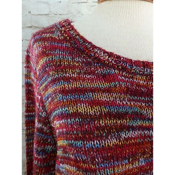 Colorful  Red Blue Green Yellow White Striped Sweater Women's Size Large XL - Picture 4 of 5